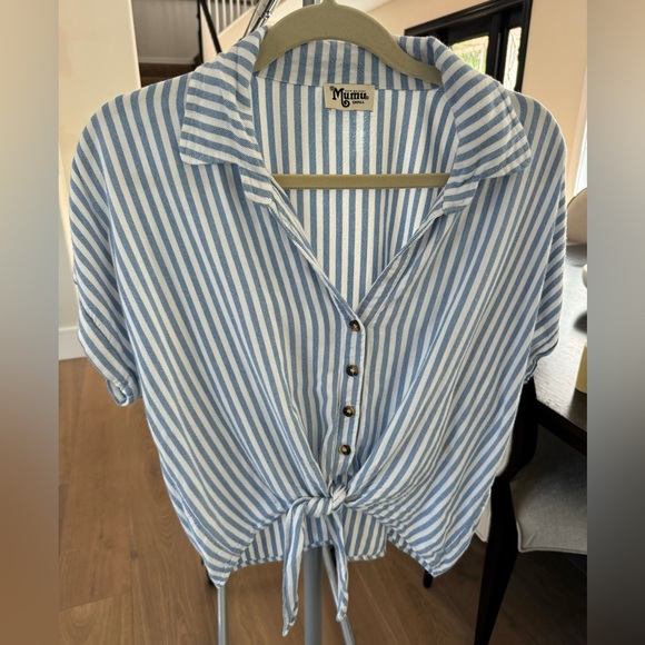 Blue and White Striped Women's Top - Picture 1 of 5